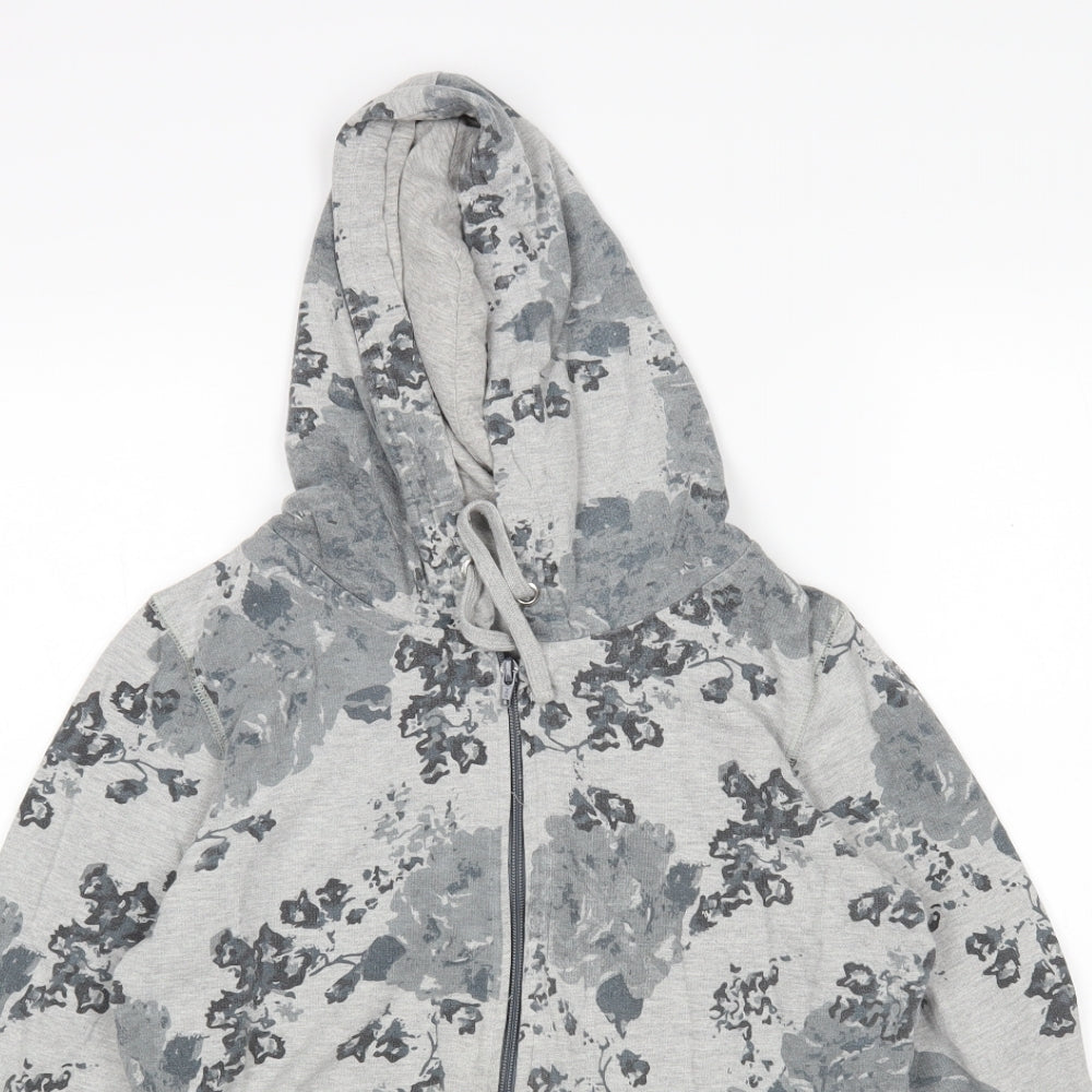 Preworn Womens Grey Floral Cotton Pullover Hoodie Size 12