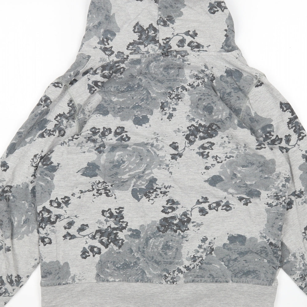Preworn Womens Grey Floral Cotton Pullover Hoodie Size 12