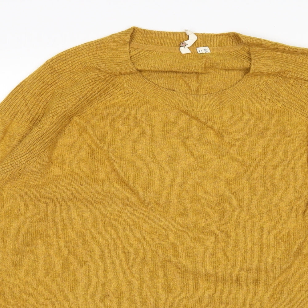White Stuff Womens Yellow Round Neck  Nylon Pullover Jumper Size 16