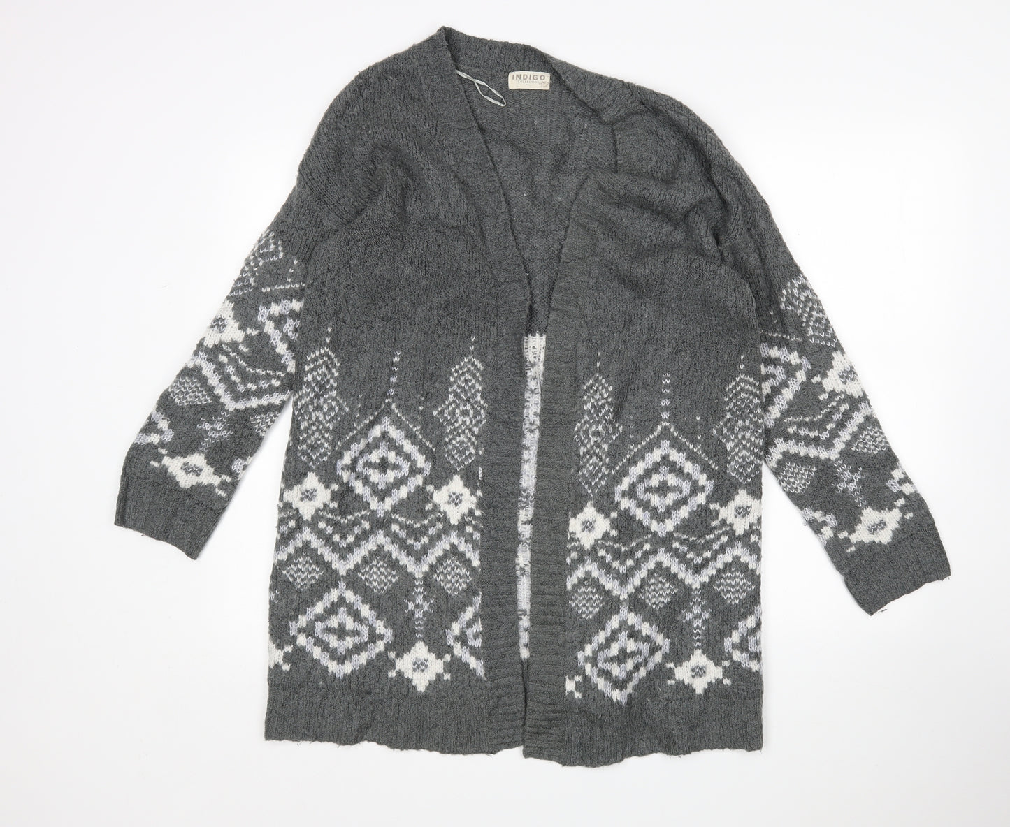 M&S Womens Multicoloured V-Neck Argyle/Diamond Acrylic Cardigan Jumper Size 14