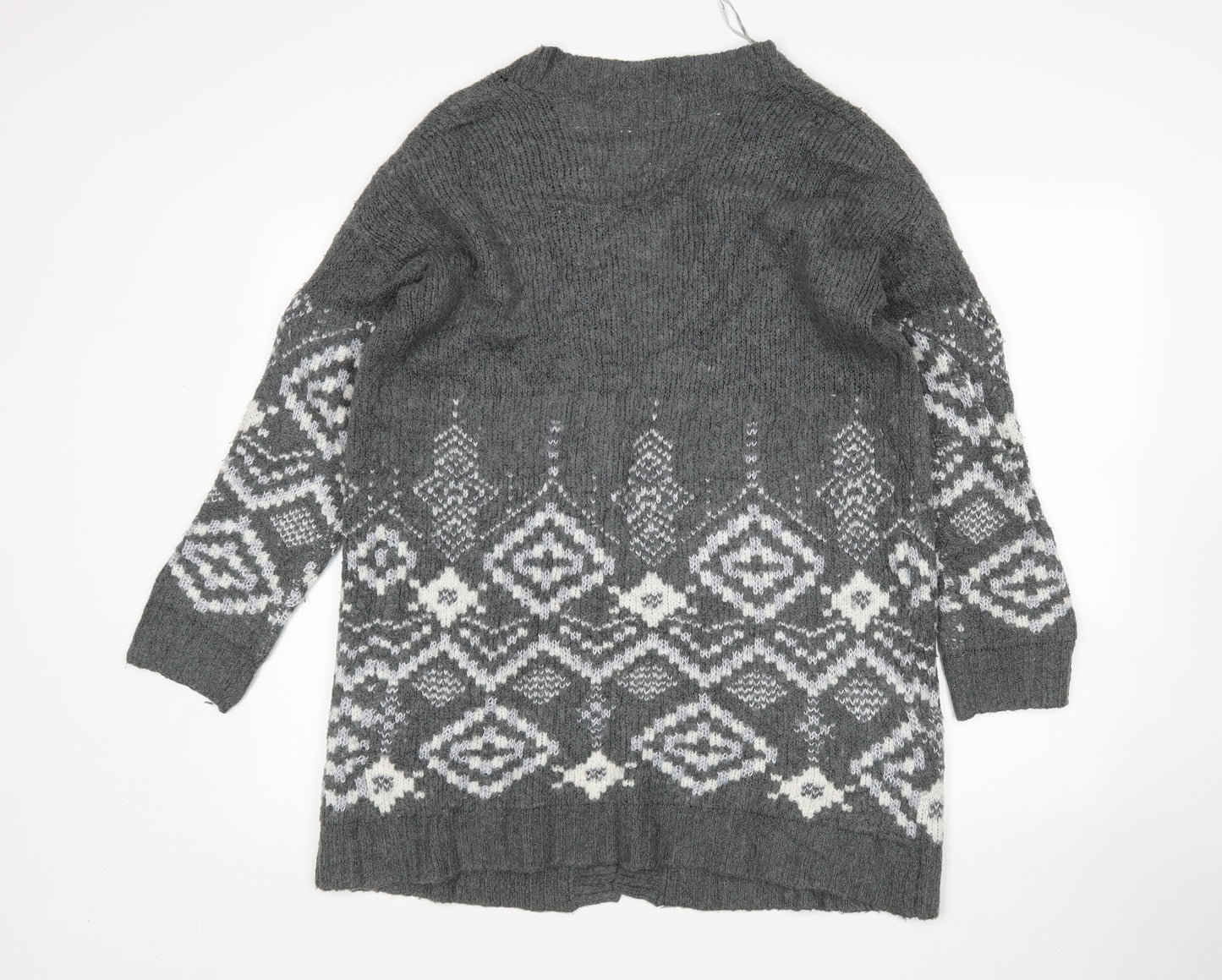 M&S Womens Multicoloured V-Neck Argyle/Diamond Acrylic Cardigan Jumper Size 14