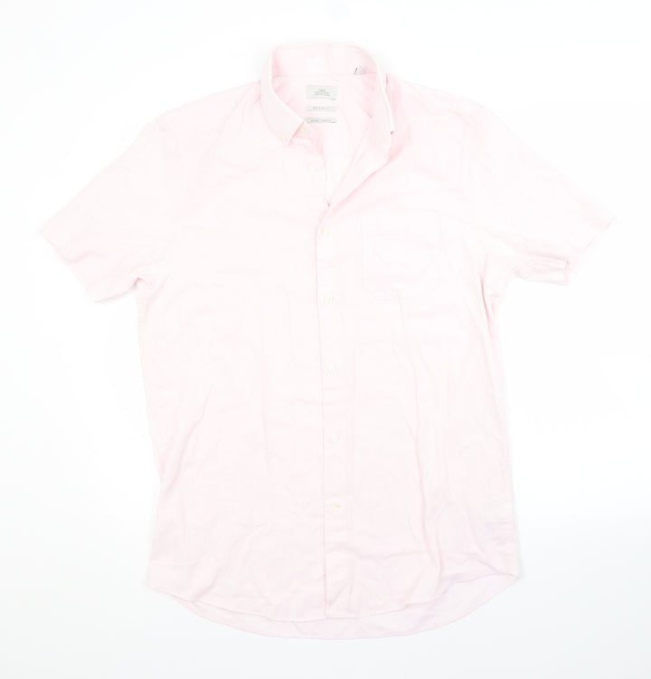 NEXT Mens Pink Polyester Button-Up Size 15.5 Collared