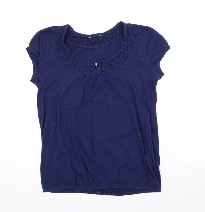 F&F Womens Blue Cotton Basic Blouse Size 10 Scoop Neck