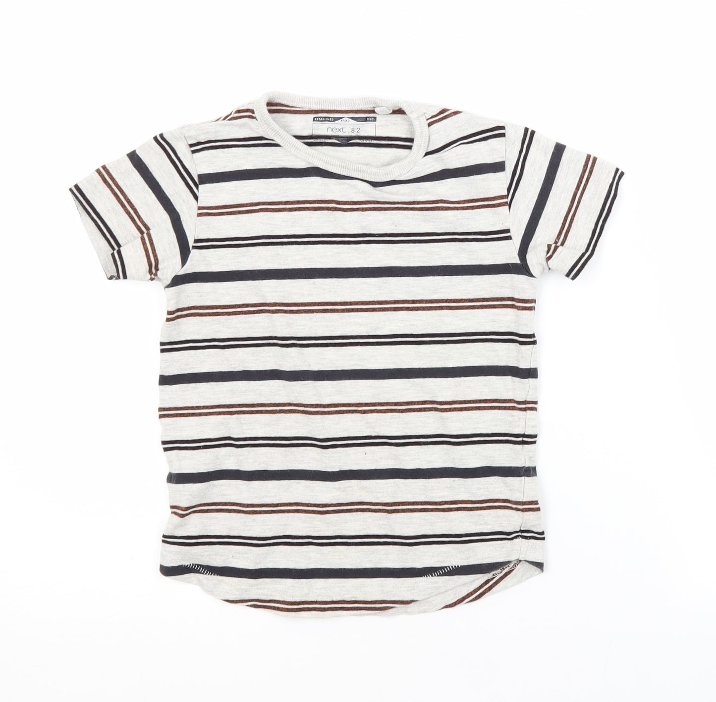 NEXT Boys Grey Striped Cotton Basic T-Shirt Size 4 Years Crew Neck