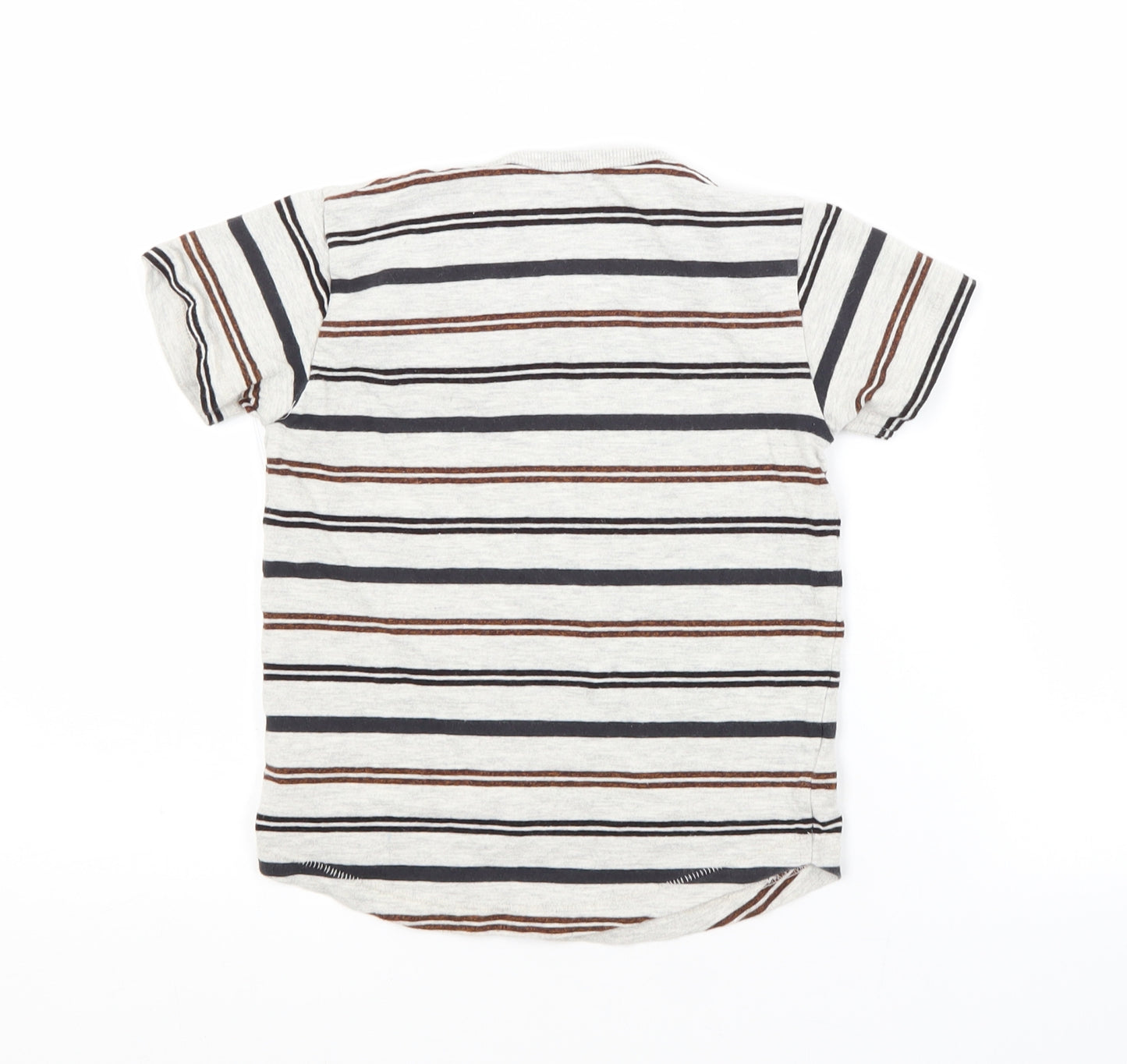 NEXT Boys Grey Striped Cotton Basic T-Shirt Size 4 Years Crew Neck