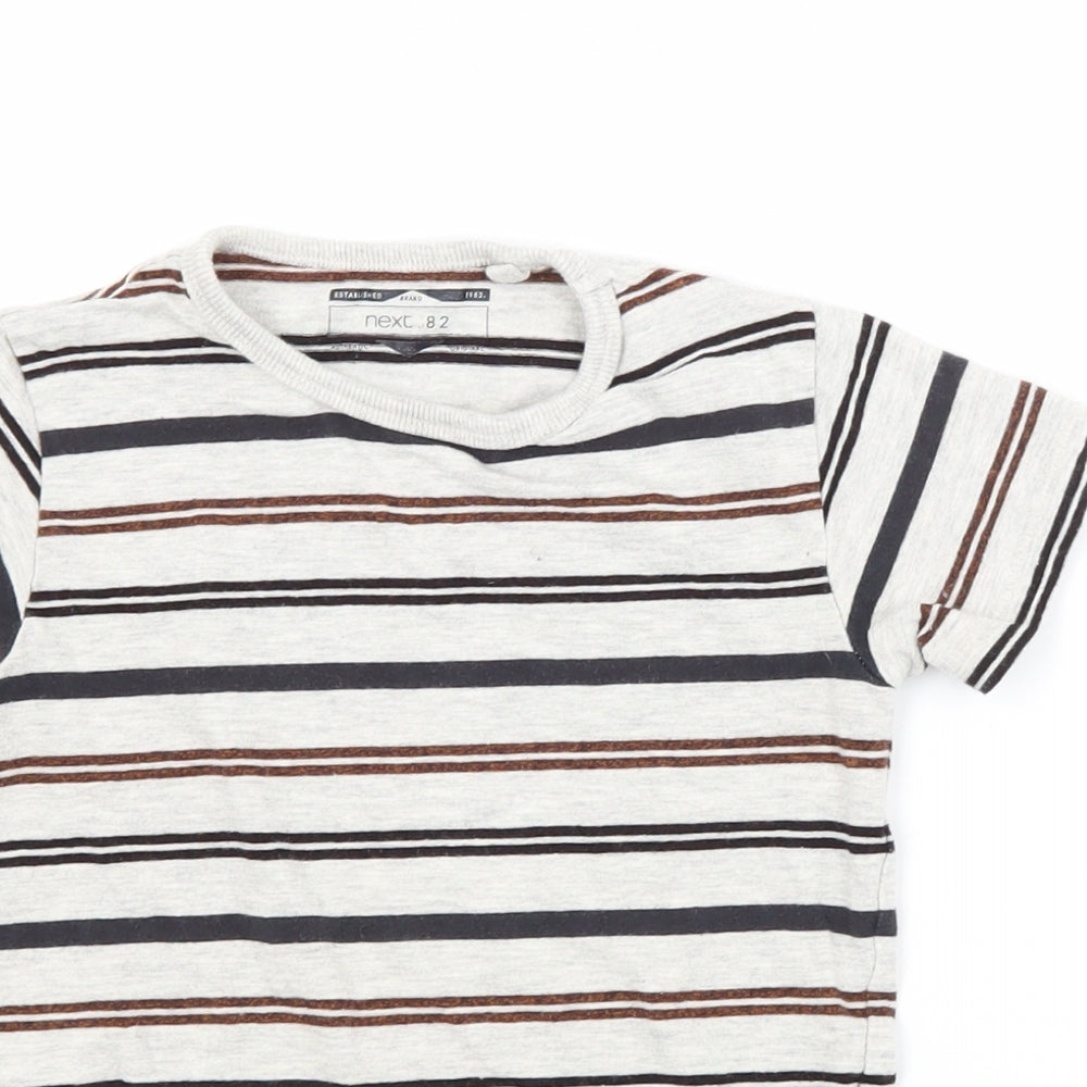 NEXT Boys Grey Striped Cotton Basic T-Shirt Size 4 Years Crew Neck