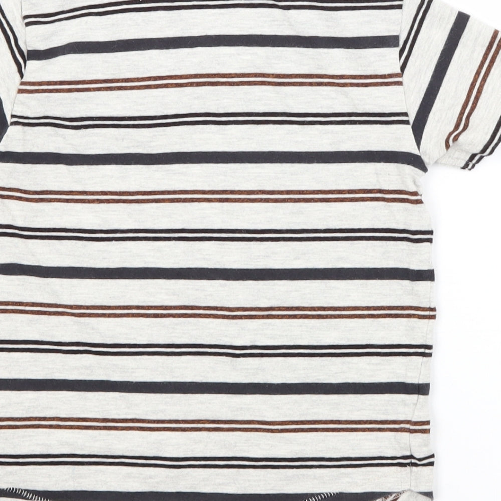 NEXT Boys Grey Striped Cotton Basic T-Shirt Size 4 Years Crew Neck