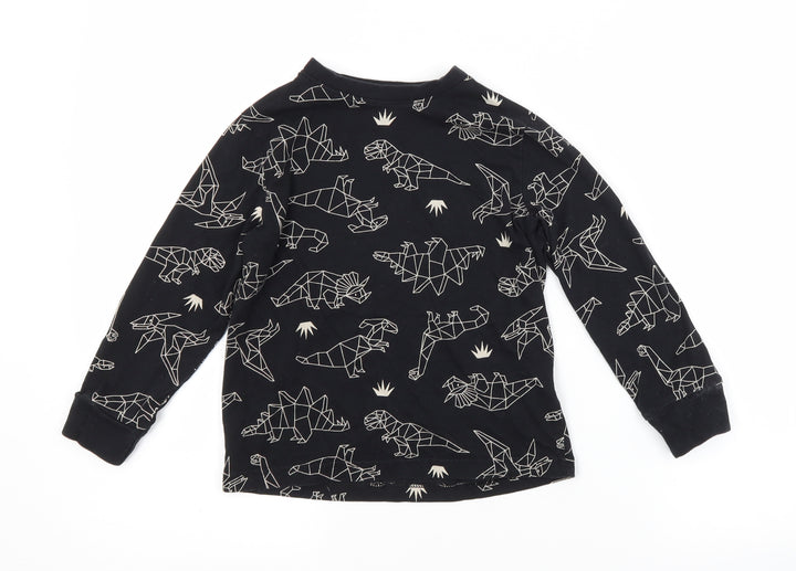 F&F Boys Black Animal Print Cotton Pyjama Top Size 5-6 Years - DINOSAURS