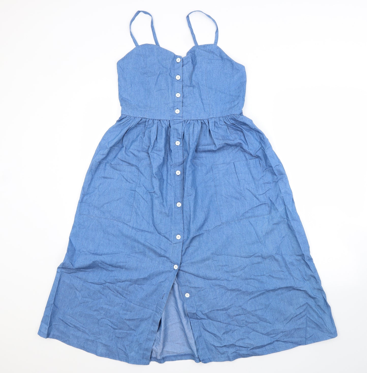 Preworn Womens Blue  Polyester A-Line  Size L  Square Neck