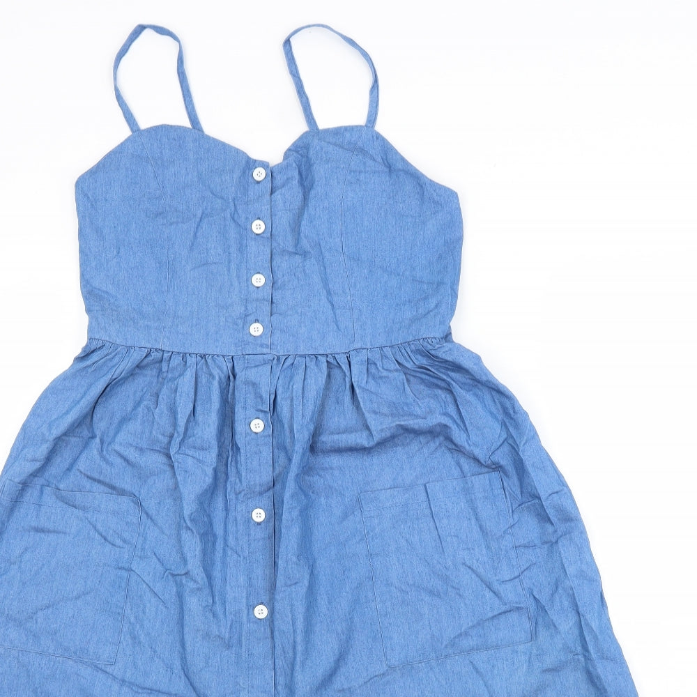 Preworn Womens Blue  Polyester A-Line  Size L  Square Neck