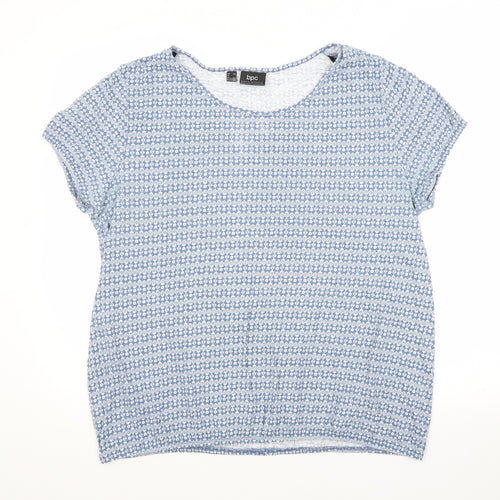BPC Womens Blue Argyle/Diamond Cotton Basic T-Shirt Size 16 Scoop Neck