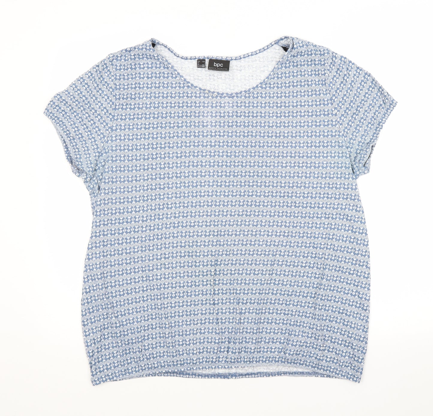 BPC Womens Blue Argyle/Diamond Cotton Basic T-Shirt Size 16 Scoop Neck