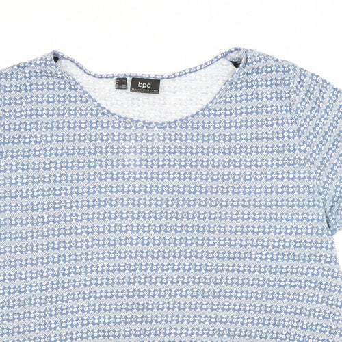 BPC Womens Blue Argyle/Diamond Cotton Basic T-Shirt Size 16 Scoop Neck