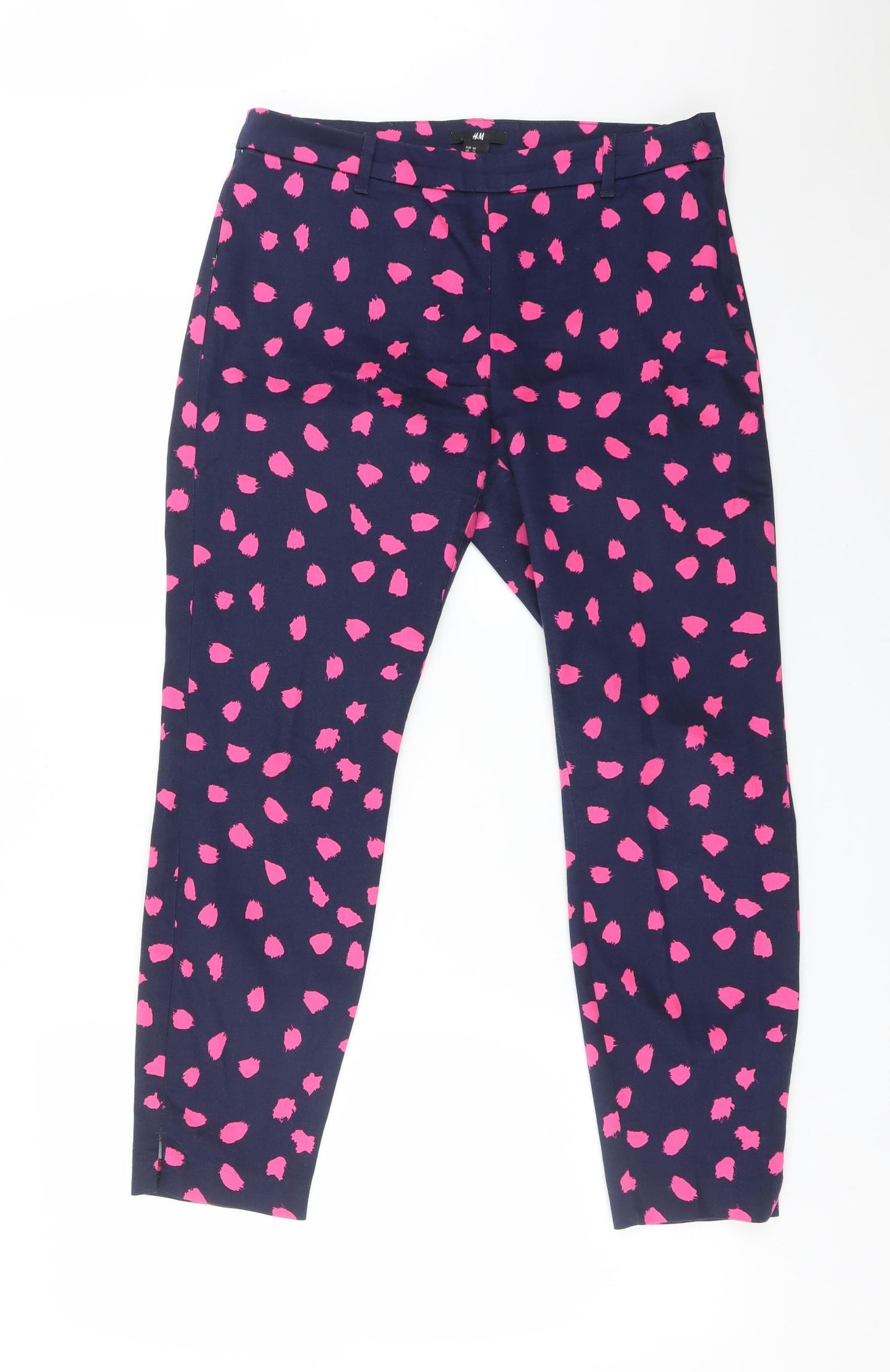 H&M Womens Multicoloured Polka Dot Cotton Chino Trousers Size 12 L26 in Regular