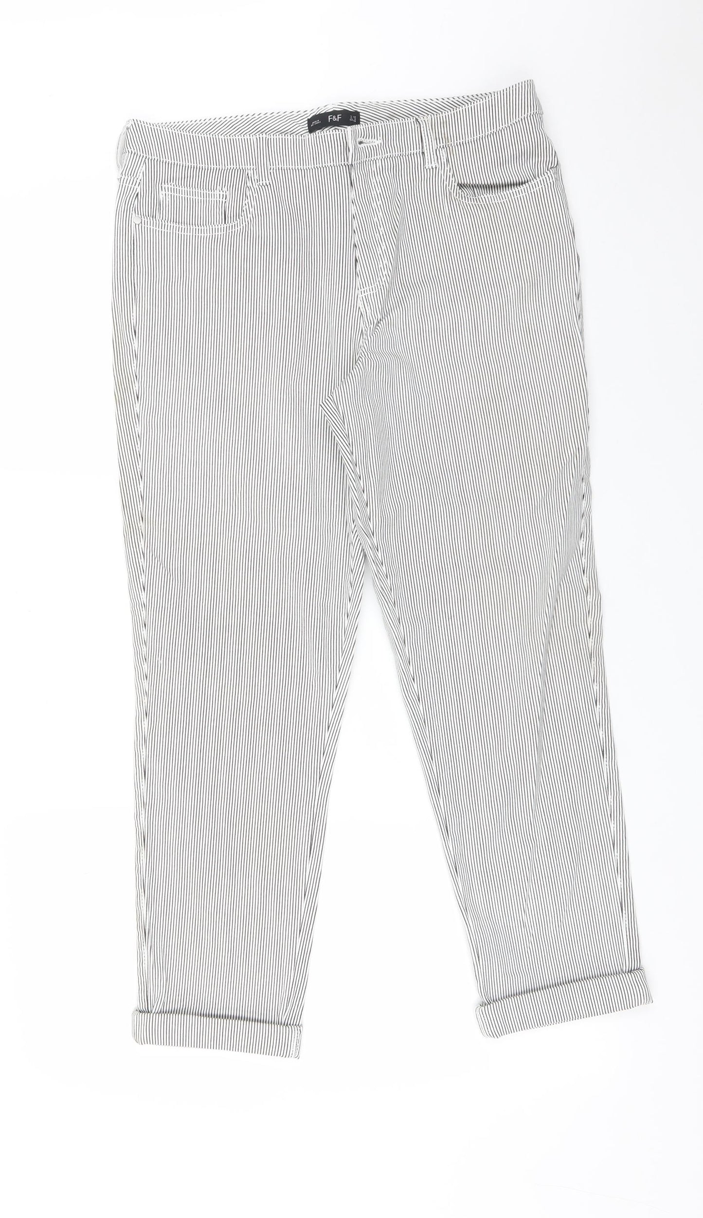 F&F Womens Multicoloured Striped Cotton Straight Jeans Size 12 L25 in Regular
