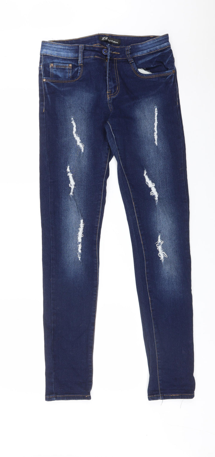 HOT BOTTOM Womens Blue Cotton Skinny Jeans Size L L31 in Regular