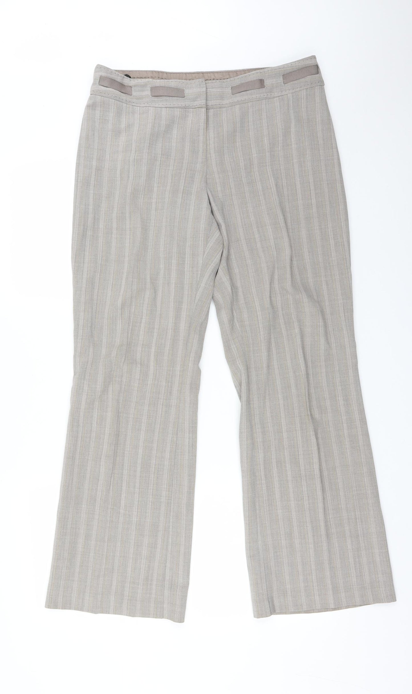 M&S Womens Beige Striped Polyester Dress Pants Trousers Size 14 L30 in Regular