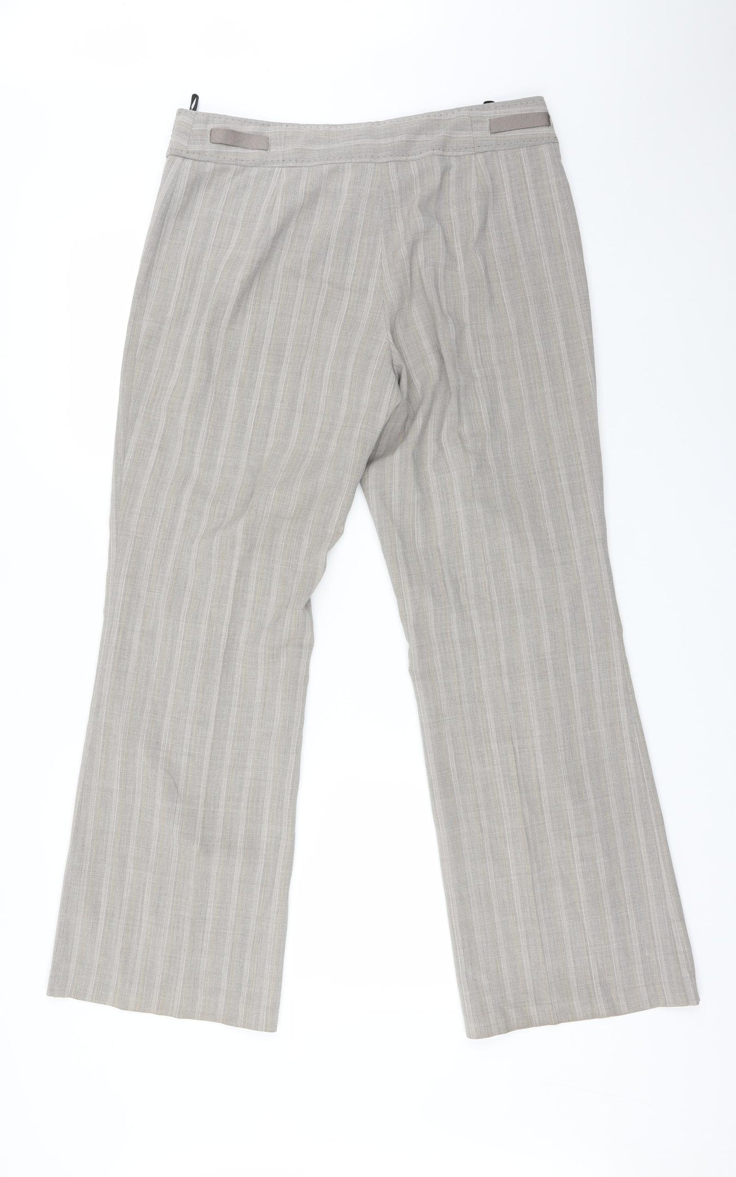 M&S Womens Beige Striped Polyester Dress Pants Trousers Size 14 L30 in Regular