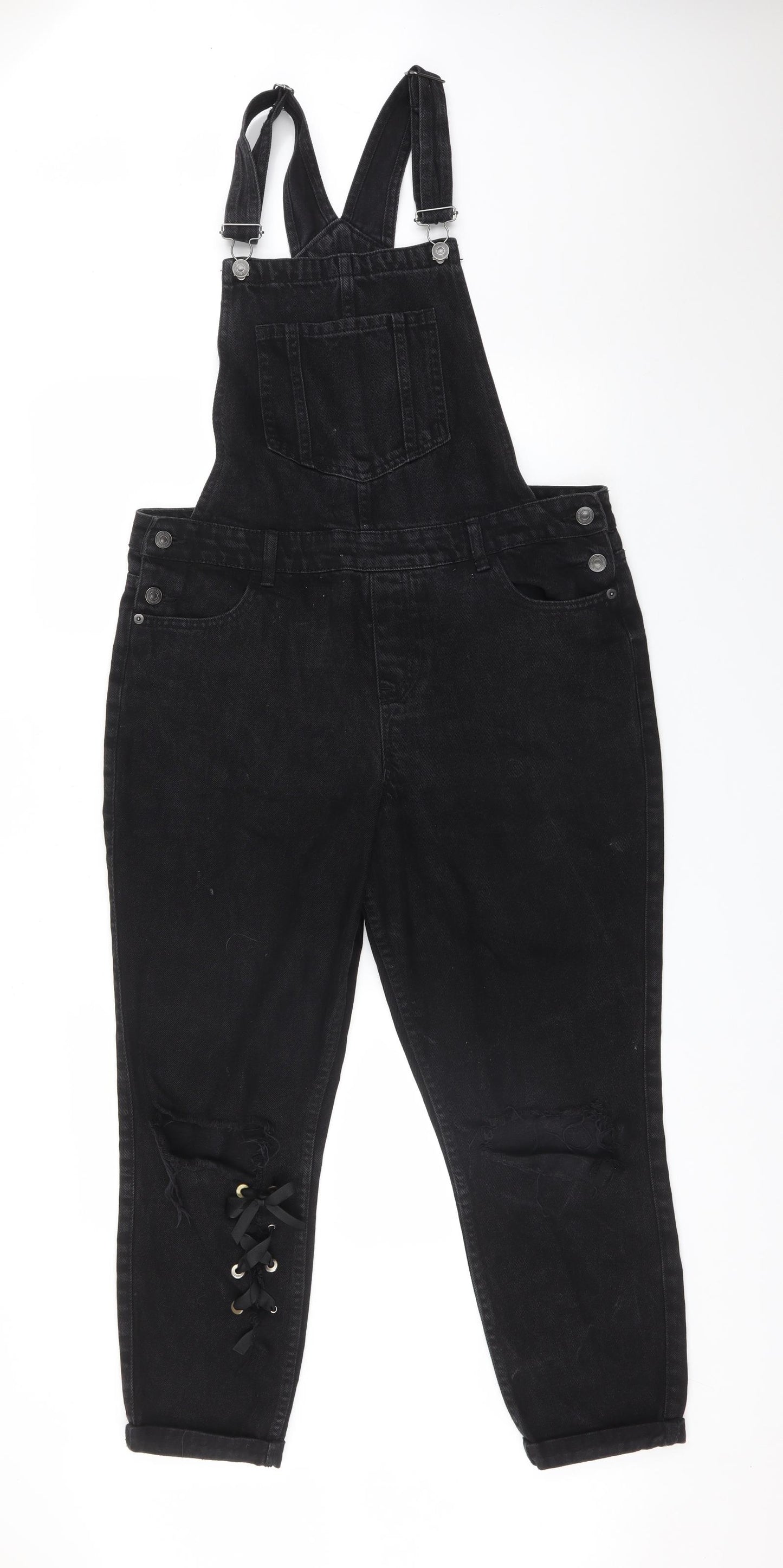 New Look Womens Black  Cotton Dungaree One-Piece Size 12