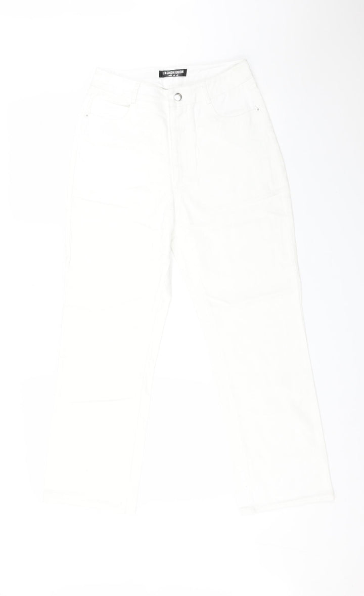 Fashion Union Womens White Cotton Straight Jeans Size 8 L25 in Regular