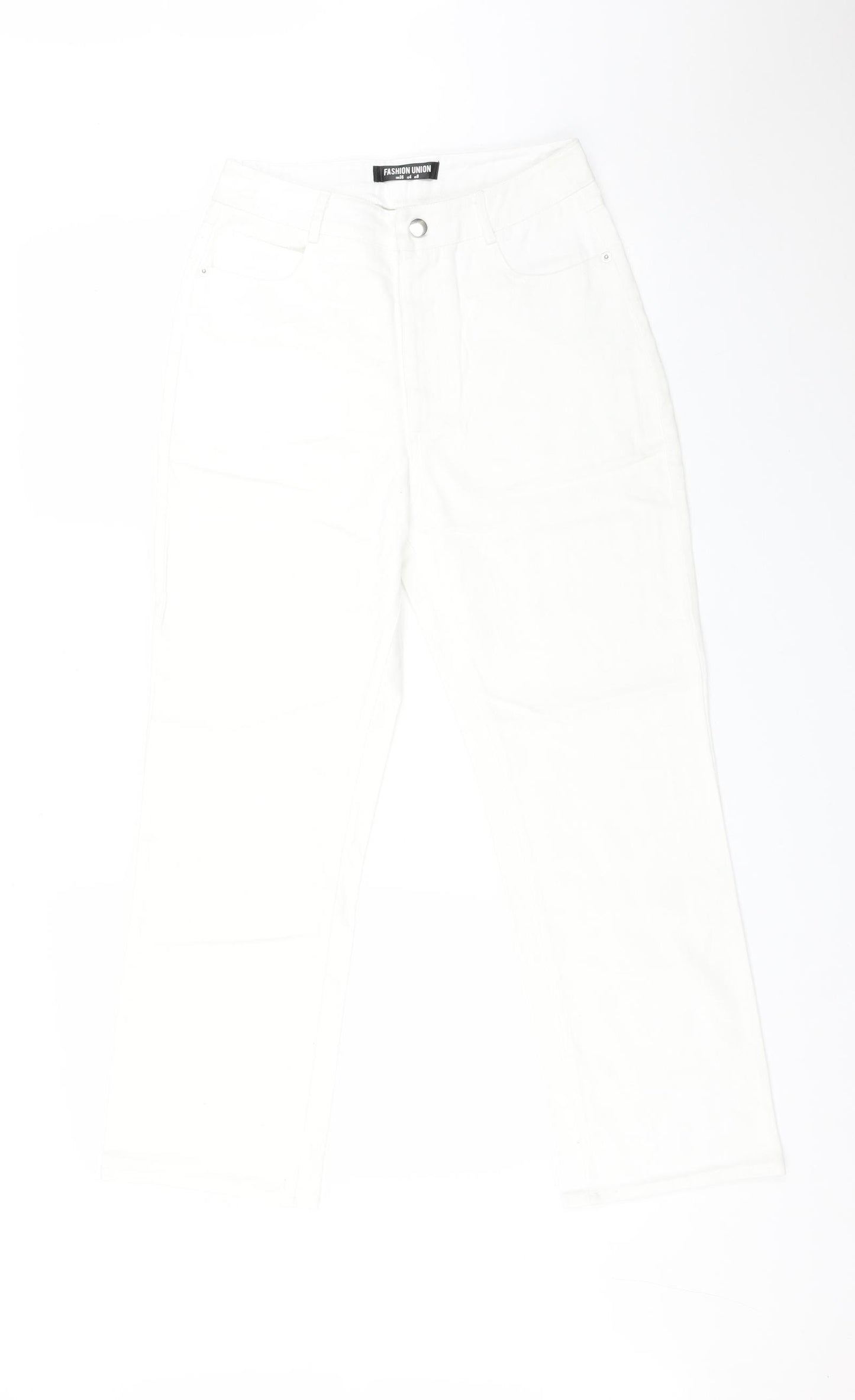 Fashion Union Womens White  Cotton Straight Jeans Size 8 L25 in Regular