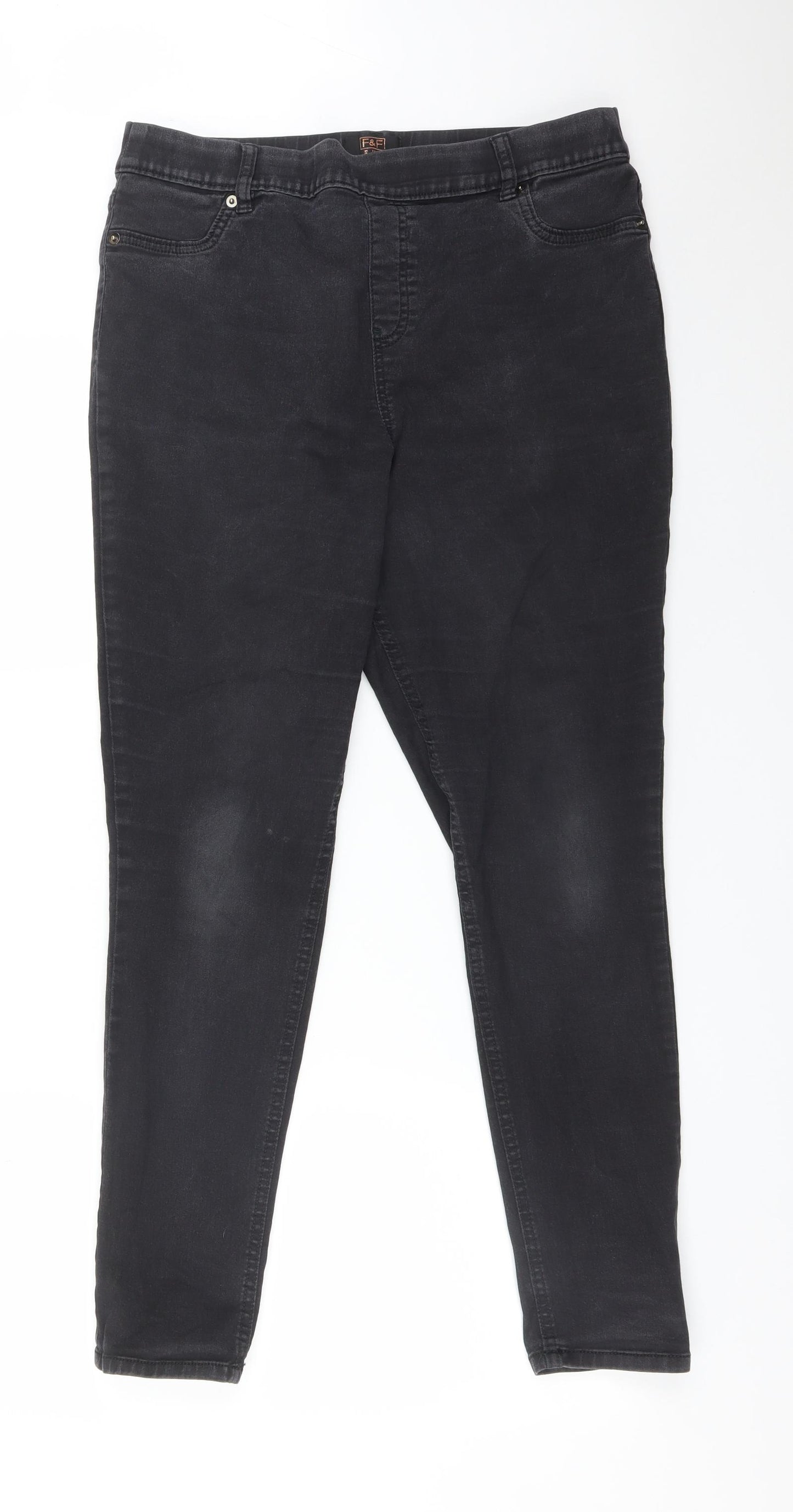 F&F Womens Black  Cotton Jegging Jeans Size 16 L28 in Regular