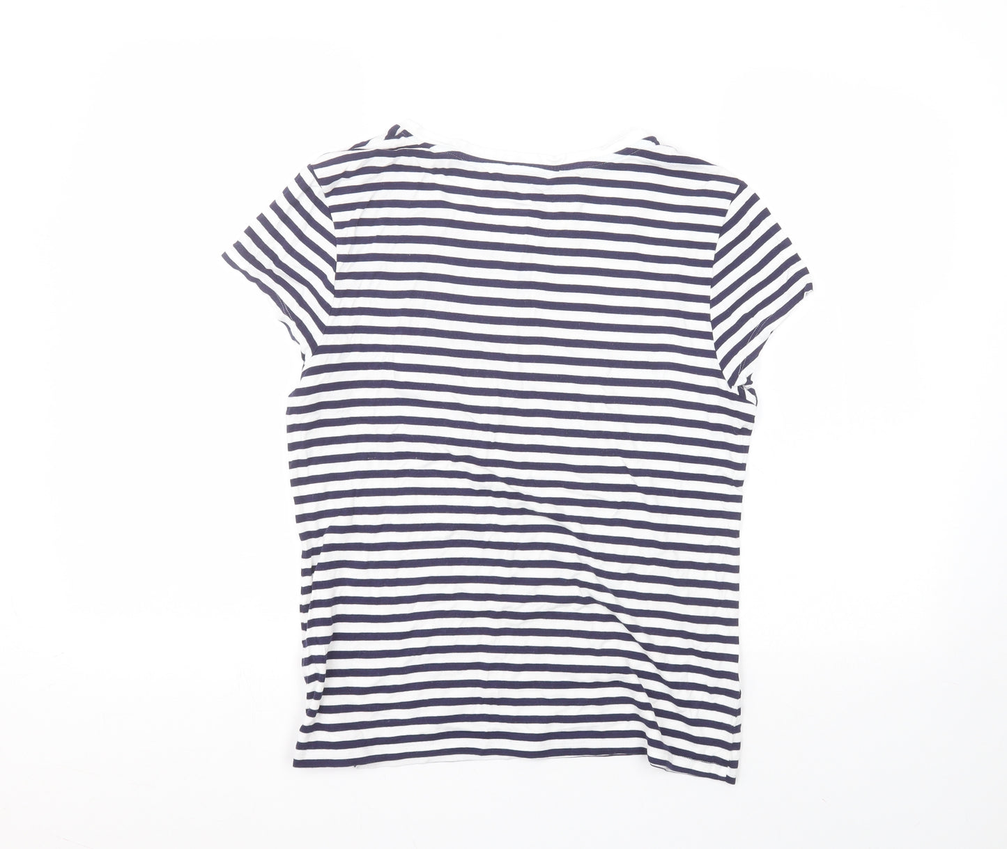 Oasis Womens White Striped Viscose Basic T-Shirt Size L Round Neck