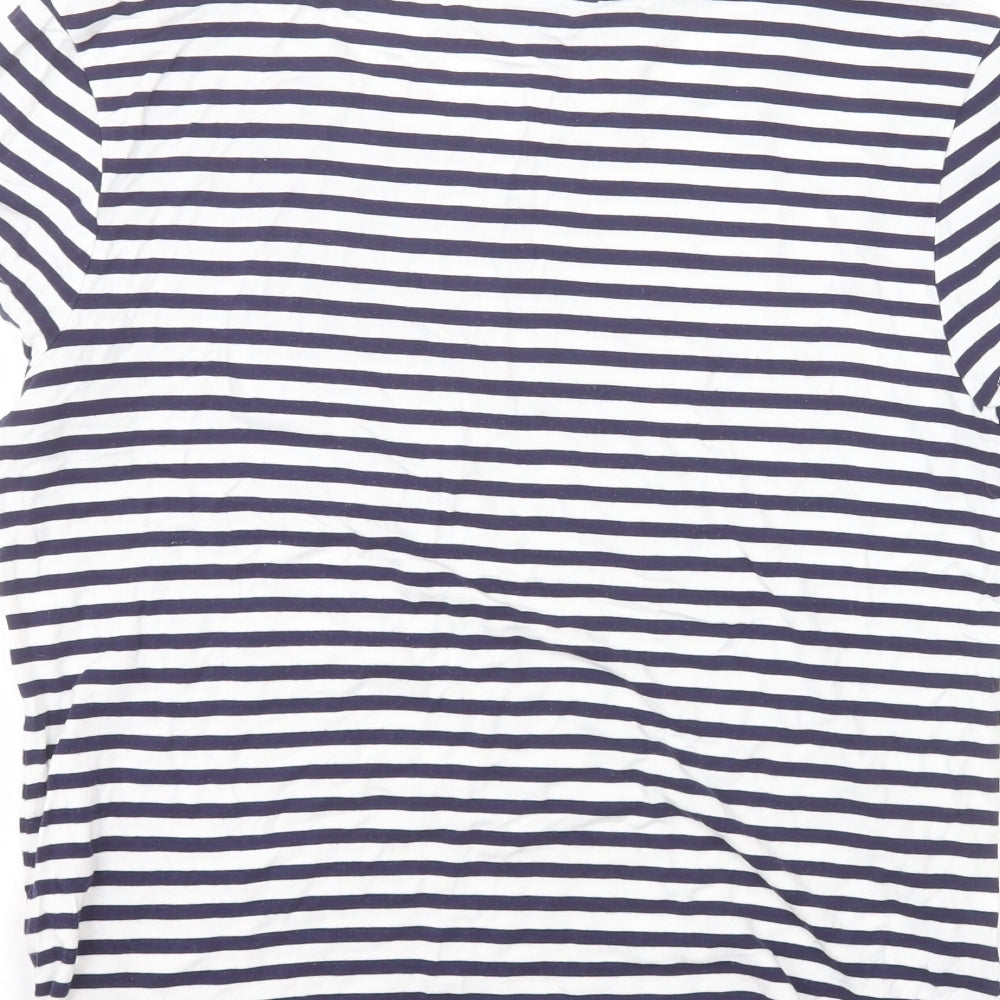 Oasis Womens White Striped Viscose Basic T-Shirt Size L Round Neck