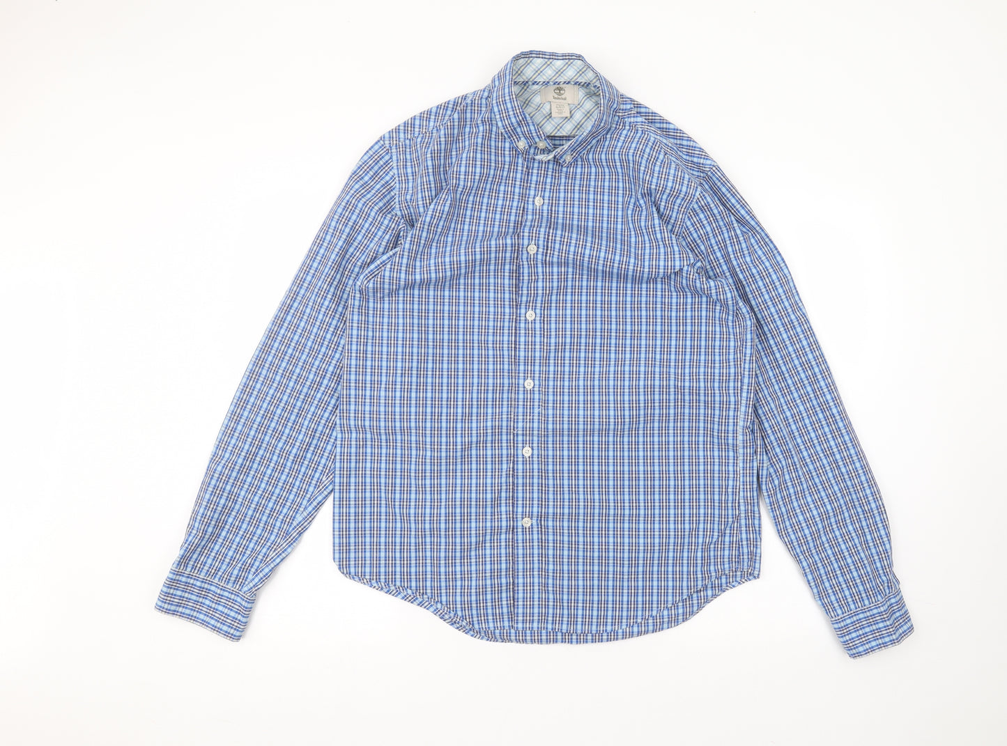 Timberland Mens Blue Striped Polyester  Dress Shirt Size M Collared