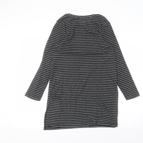 Old Navy Womens Black Striped Polyester Basic T-Shirt Size L Round Neck