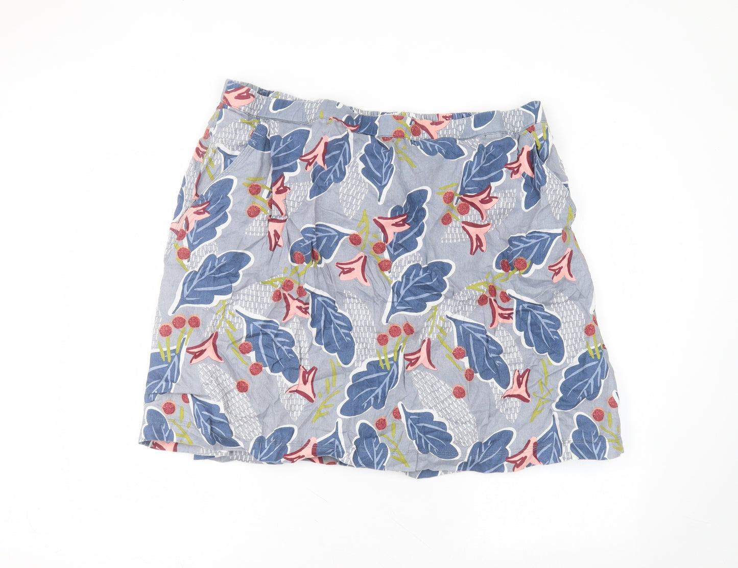 White Stuff Womens Blue Floral Linen Mini Skirt Size 22