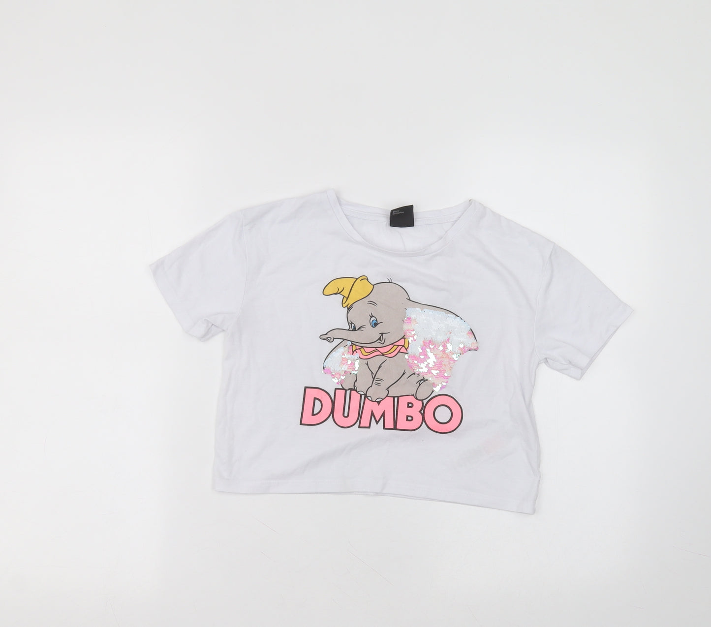 Disney Girls White  Polyester Cropped T-Shirt Size 9-10 Years Round Neck  - disney