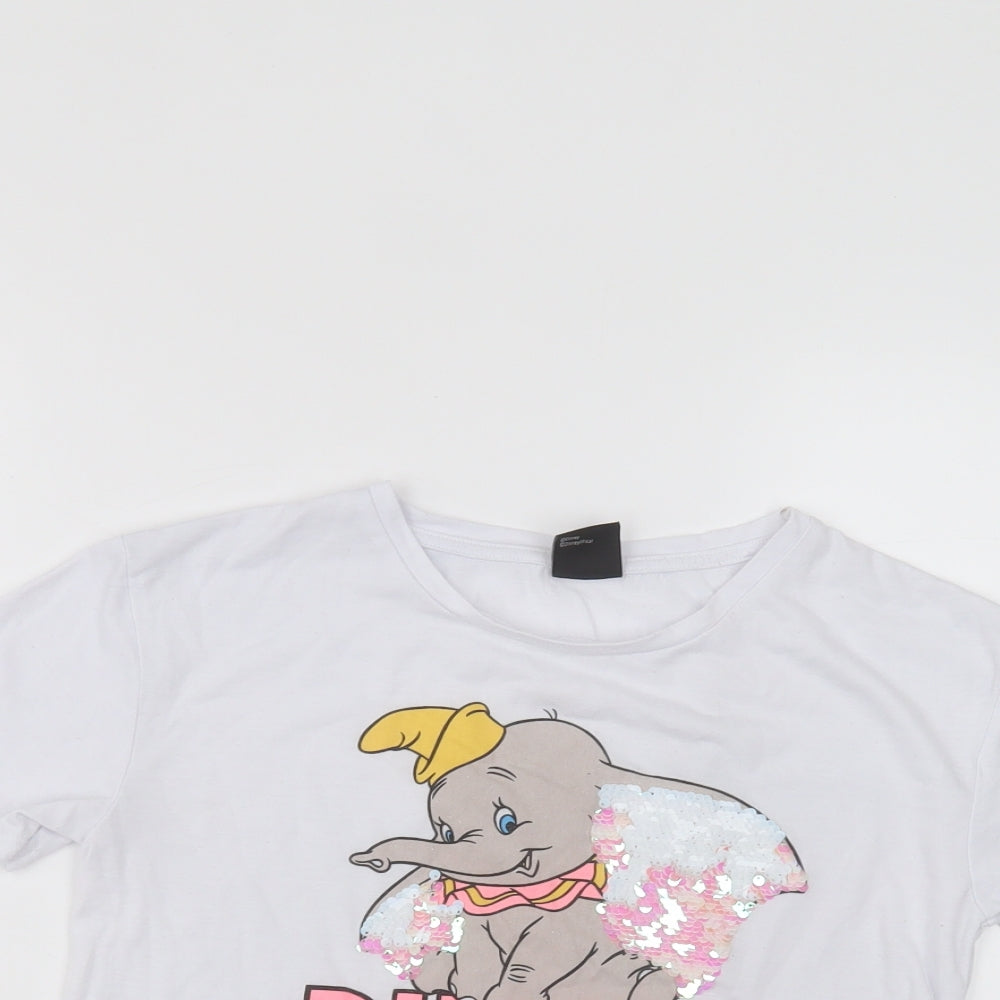 Disney Girls White  Polyester Cropped T-Shirt Size 9-10 Years Round Neck  - disney