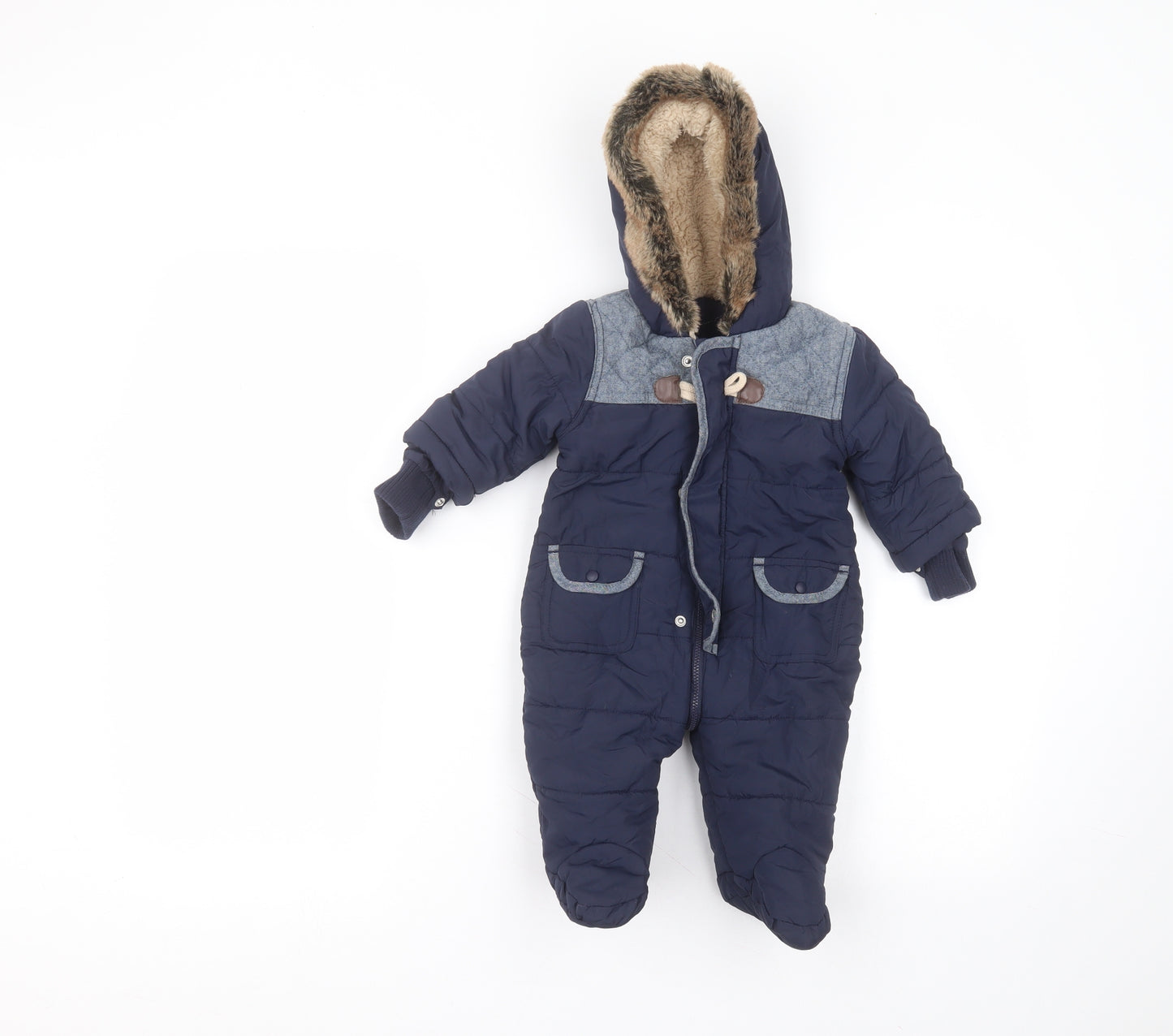 Matalan Baby Blue   Basic Coat Snowsuit Size 3-6 Months