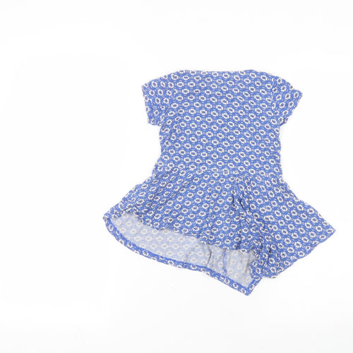 TU Girls Blue Floral Viscose A-Line  Size 3-4 Years  Round Neck