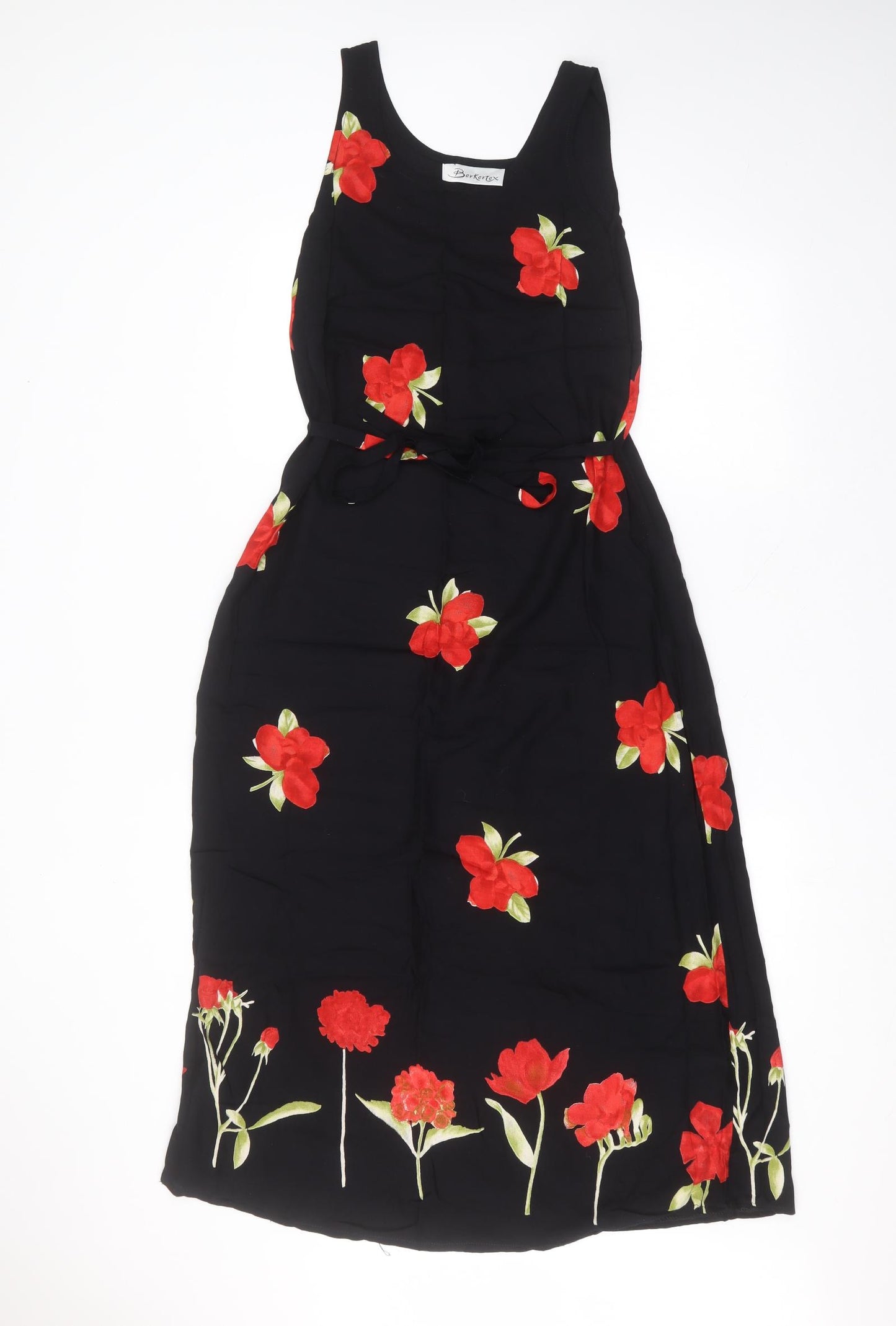 Berkertex Womens Black Floral Viscose A-Line  Size 8  Round Neck