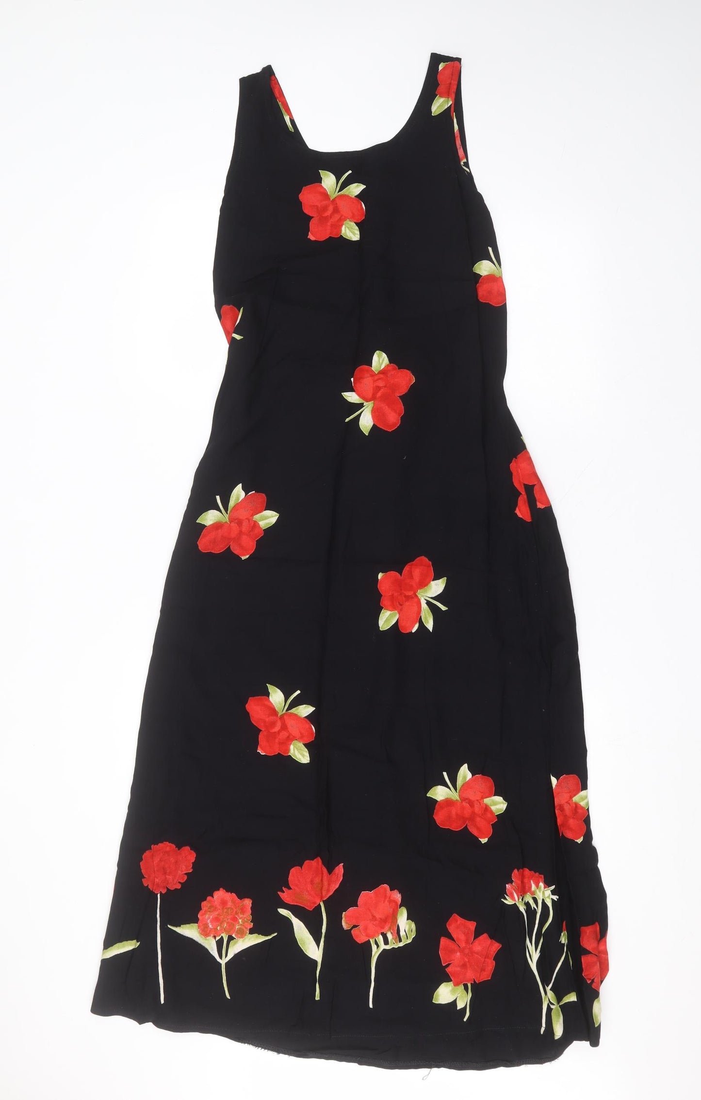 Berkertex Womens Black Floral Viscose A-Line  Size 8  Round Neck
