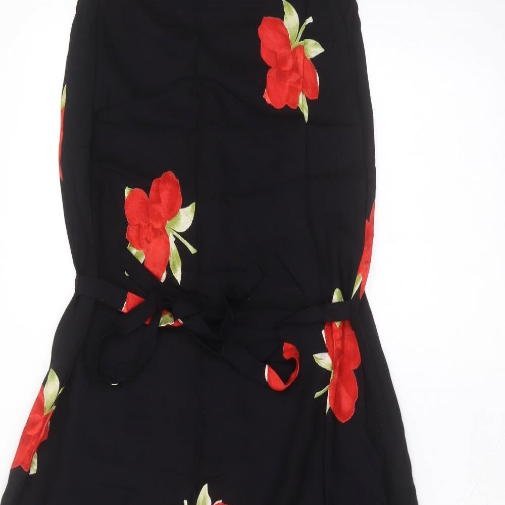 Berkertex Womens Black Floral Viscose A-Line  Size 8  Round Neck