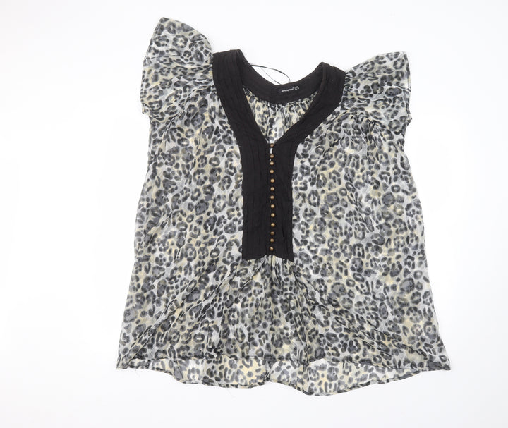 Atmosphere Womens Grey Animal Print Polyester Basic Blouse Size 10 Round Neck