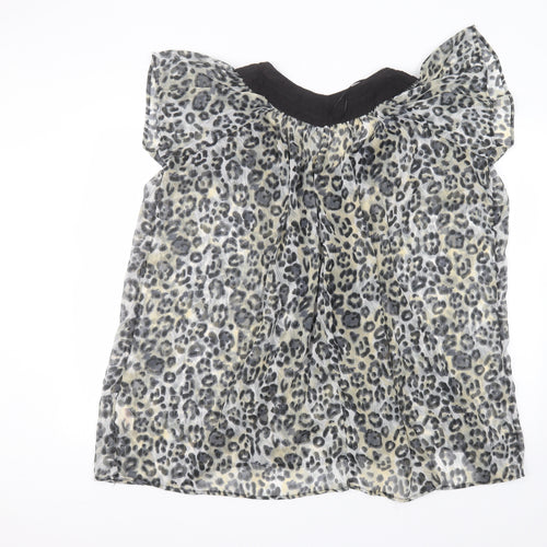 Atmosphere Womens Grey Animal Print Polyester Basic Blouse Size 10 Round Neck