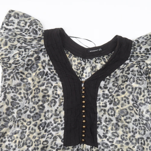 Atmosphere Womens Grey Animal Print Polyester Basic Blouse Size 10 Round Neck