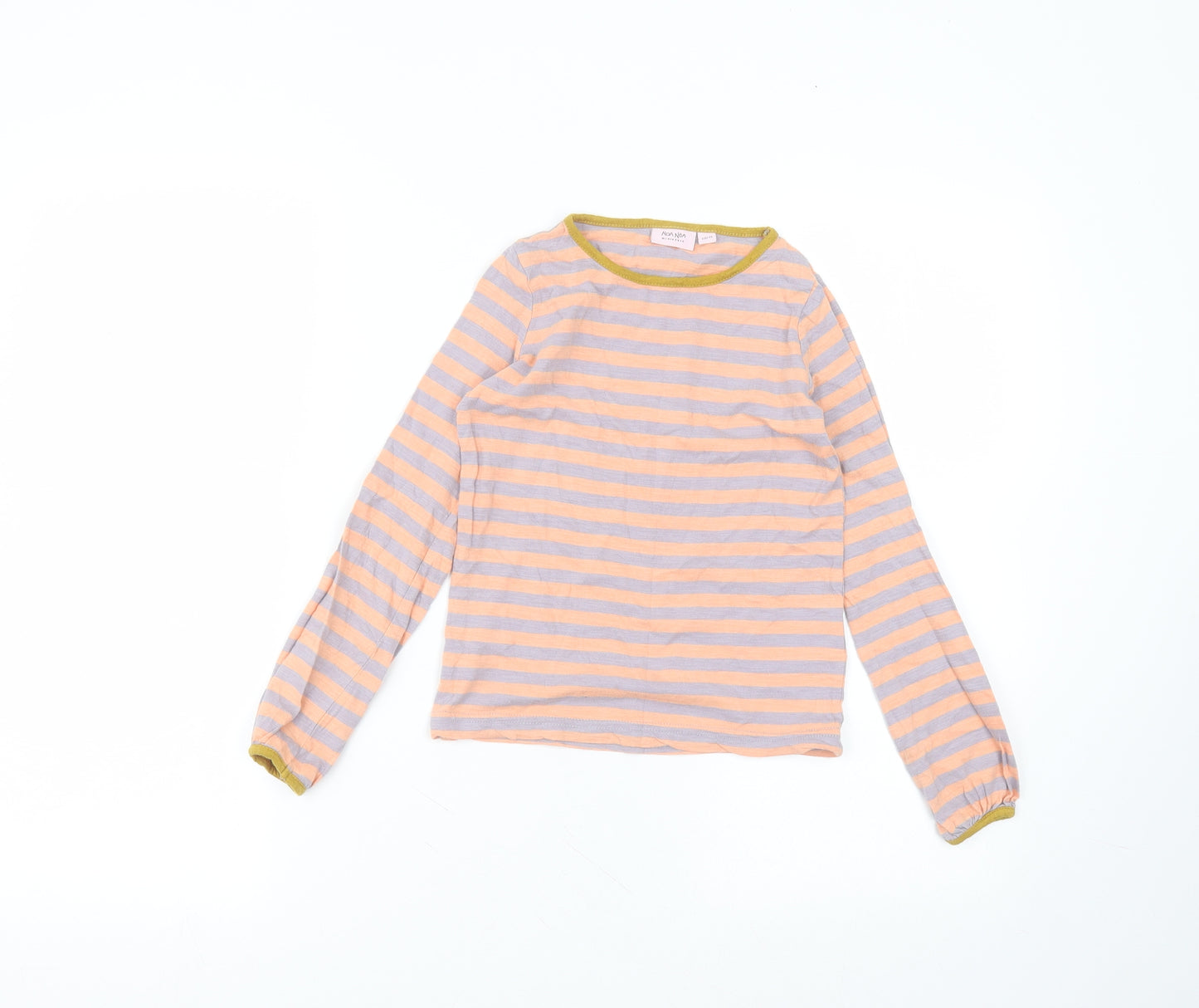 Noa Noa Girls Pink Striped Cotton Basic T-Shirt Size 7 Years Round Neck