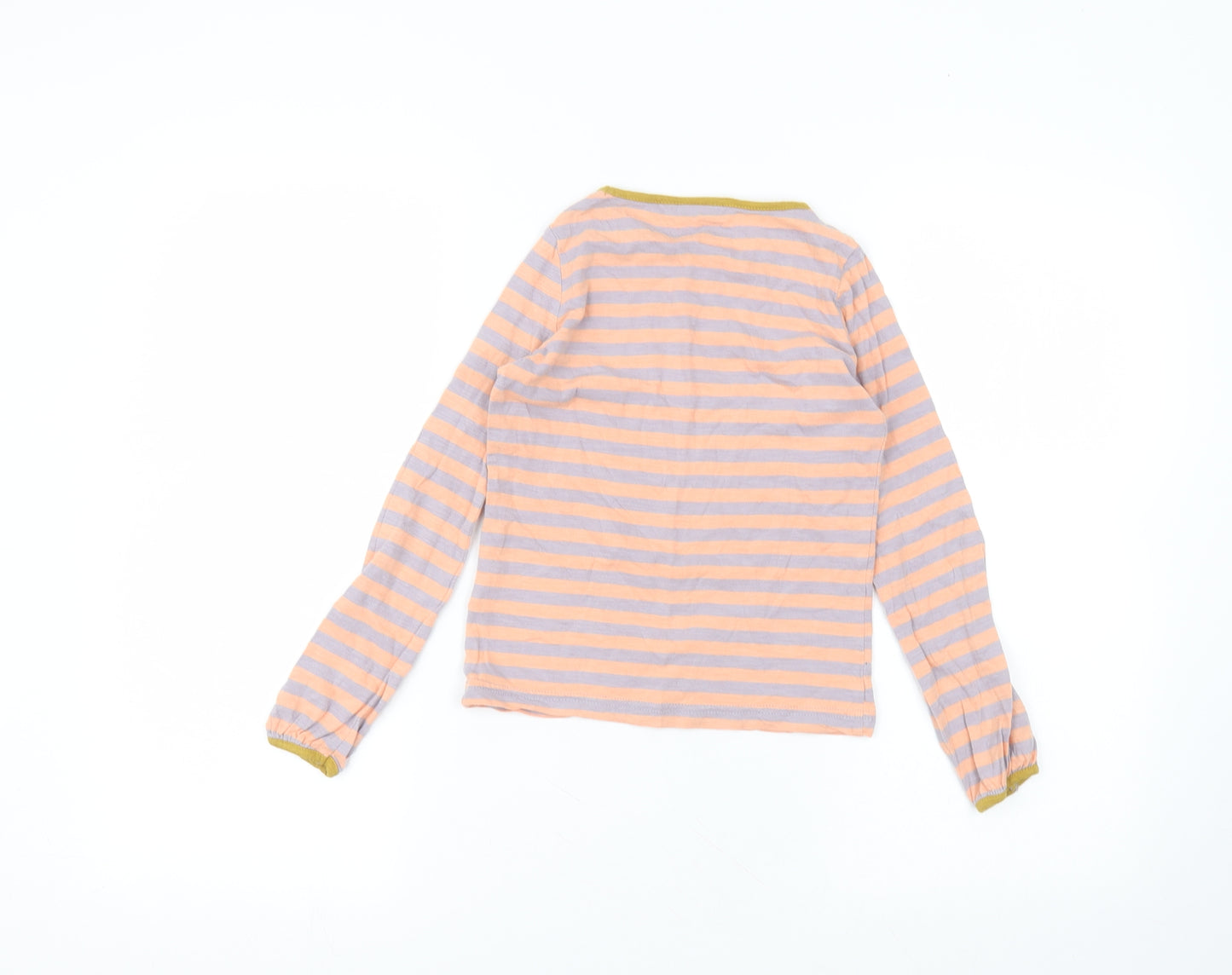 Noa Noa Girls Pink Striped Cotton Basic T-Shirt Size 7 Years Round Neck