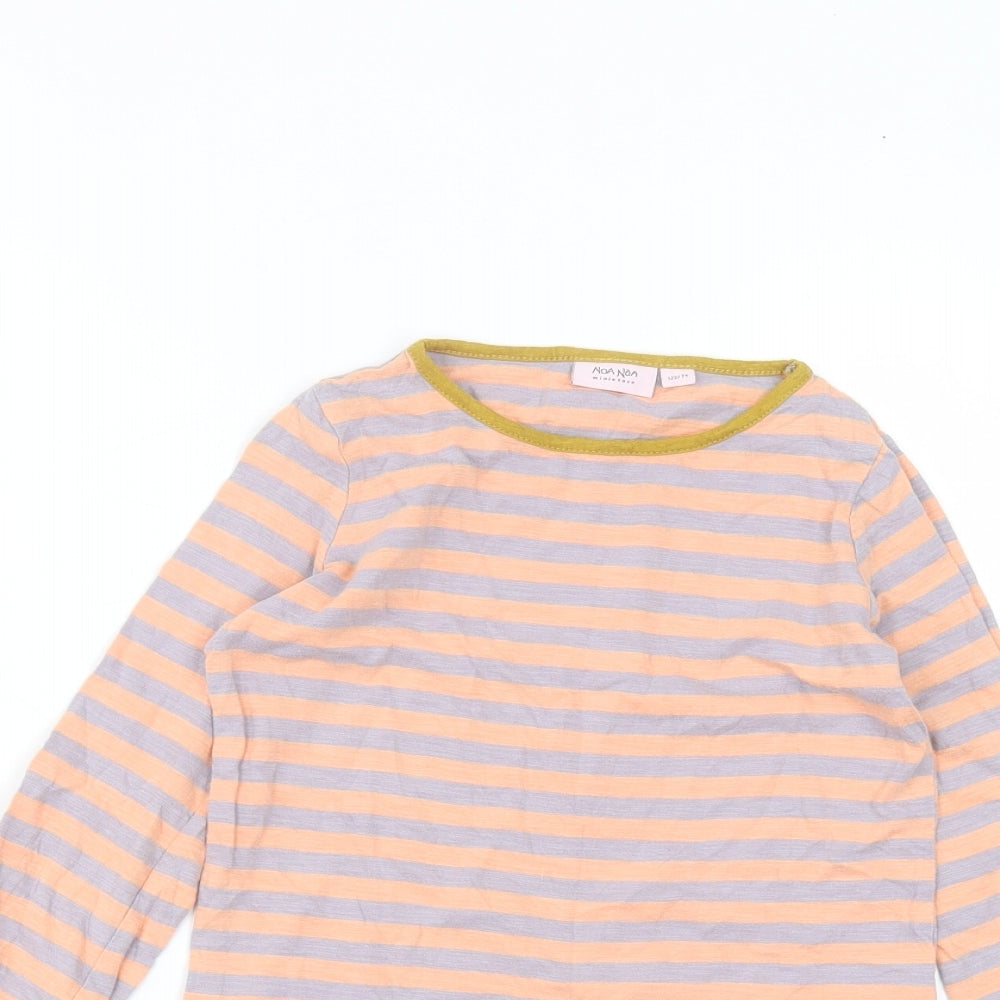 Noa Noa Girls Pink Striped Cotton Basic T-Shirt Size 7 Years Round Neck