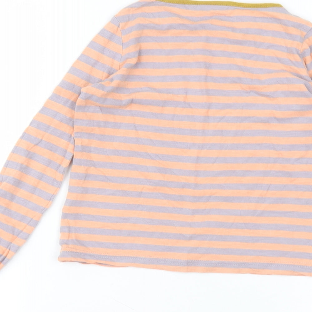 Noa Noa Girls Pink Striped Cotton Basic T-Shirt Size 7 Years Round Neck