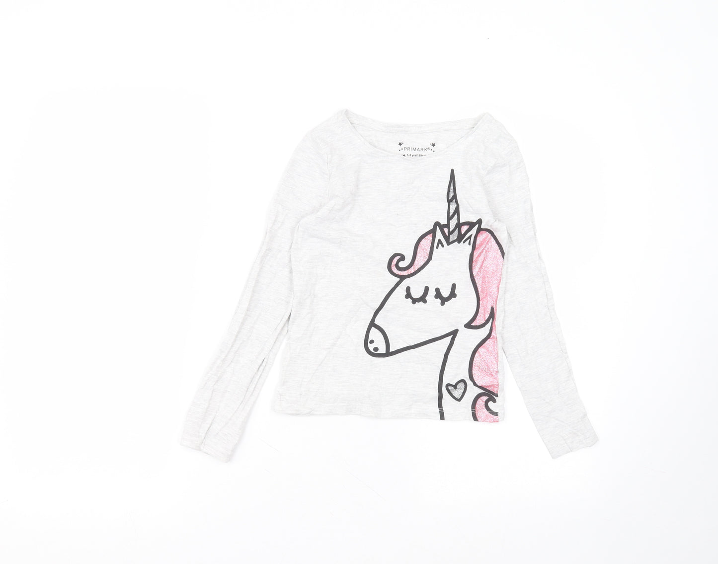 Primark Girls Grey  Cotton Basic T-Shirt Size 7-8 Years Round Neck