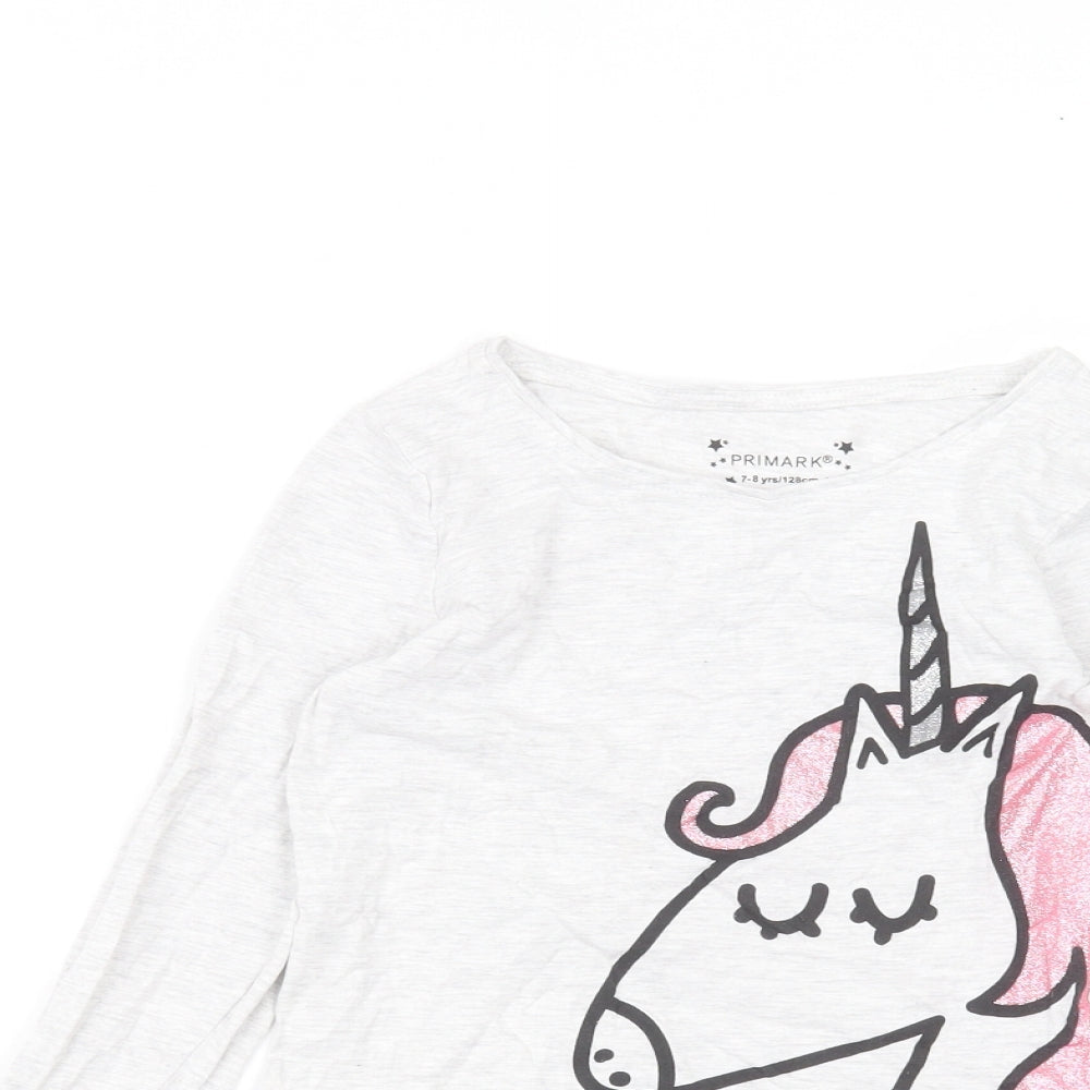 Primark Girls Grey  Cotton Basic T-Shirt Size 7-8 Years Round Neck
