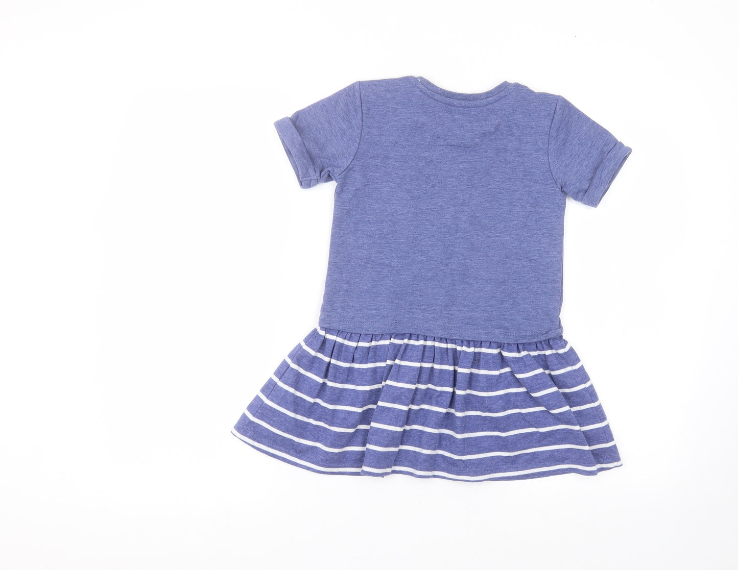 TU Girls Blue Striped Cotton A-Line  Size 7 Years  Round Neck