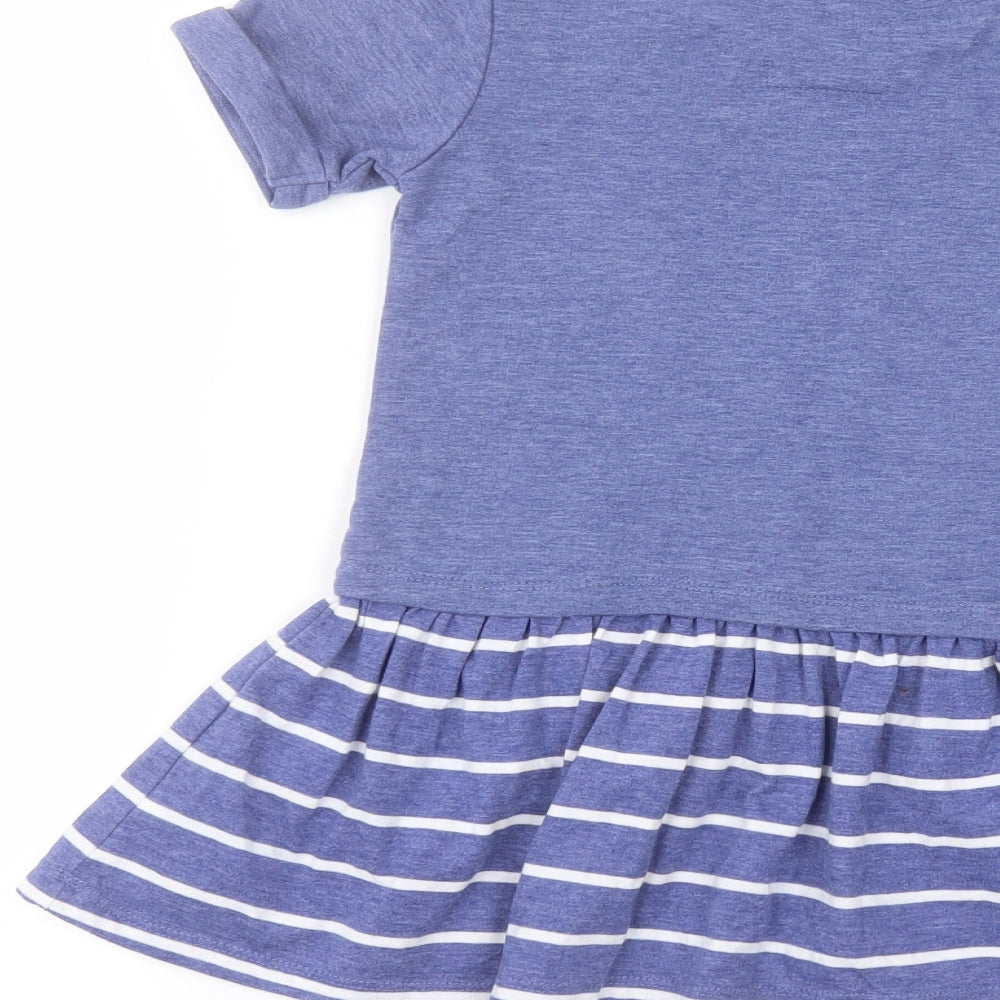 TU Girls Blue Striped Cotton A-Line  Size 7 Years  Round Neck