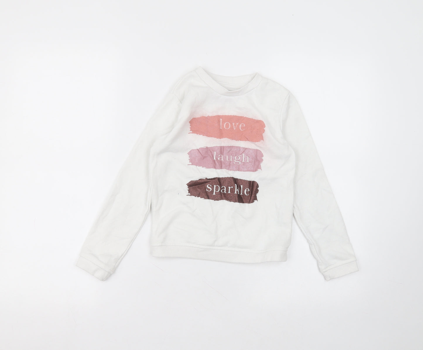 Primark Girls White Round Neck  Cotton Pullover Jumper Size 7-8 Years